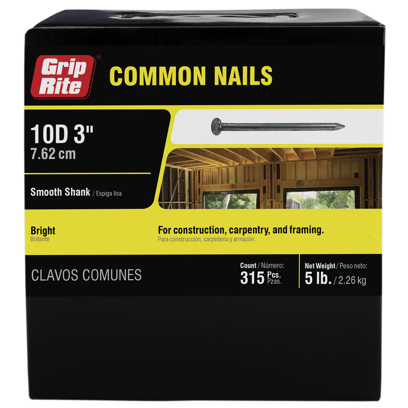 Grip-Rite 10D 3 in. Common Bright Steel Nail Flat Head 5 lb