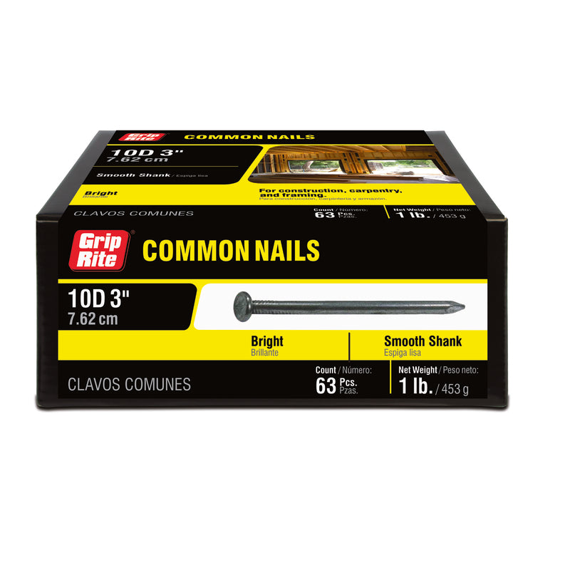 Grip-Rite 10D 3 in. Common Bright Steel Nail Flat Head 1 lb