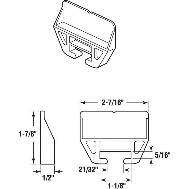 Prime-Line 1-1/8 in. L Polyethylene Center Guide Drawer Track Guide 2 pk