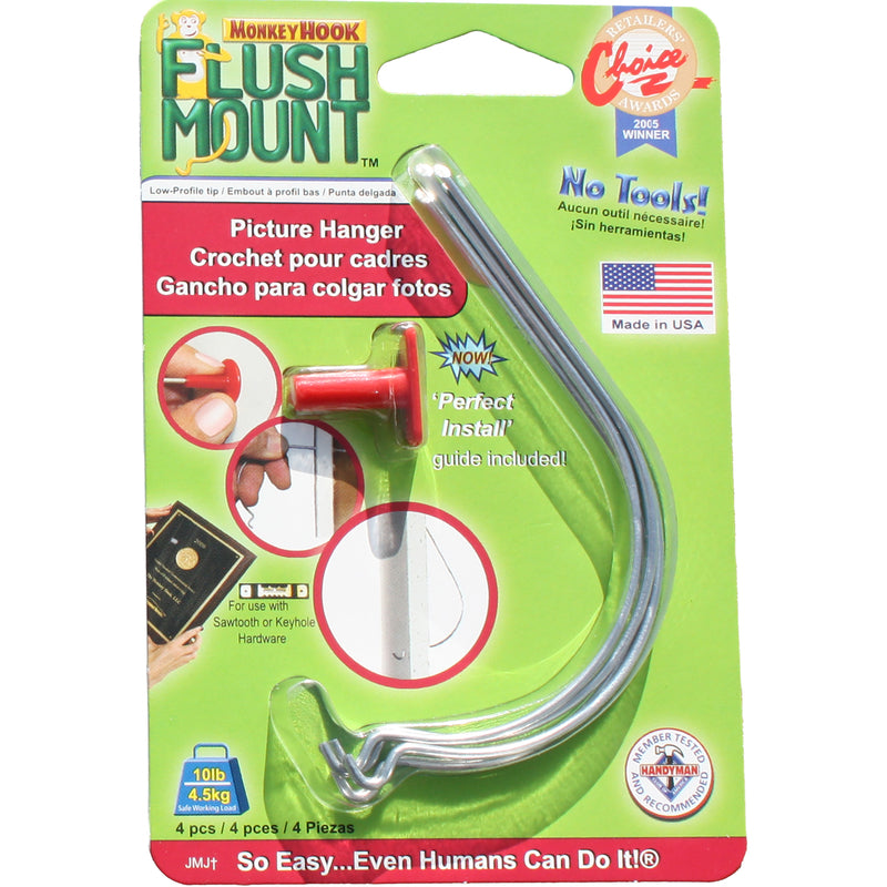 HILLMAN Flush-Mount Galvanized Silver Picture Hanger 10 lb 4 pk
