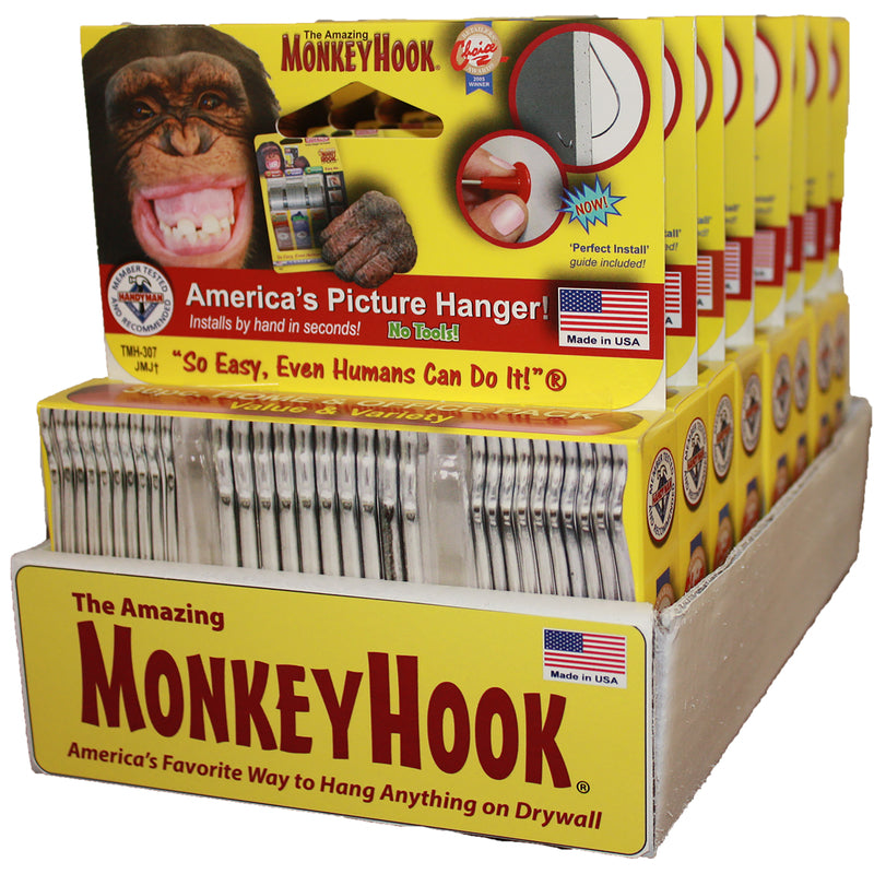 HILLMAN Value & Variety Pack Galvanized Silver Monkey Picture Hanging Set 40 lb 30 pk