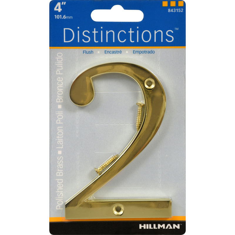 HILLMAN Distinctions 4 in. Gold Zinc Die-Cast Screw-On Number 2