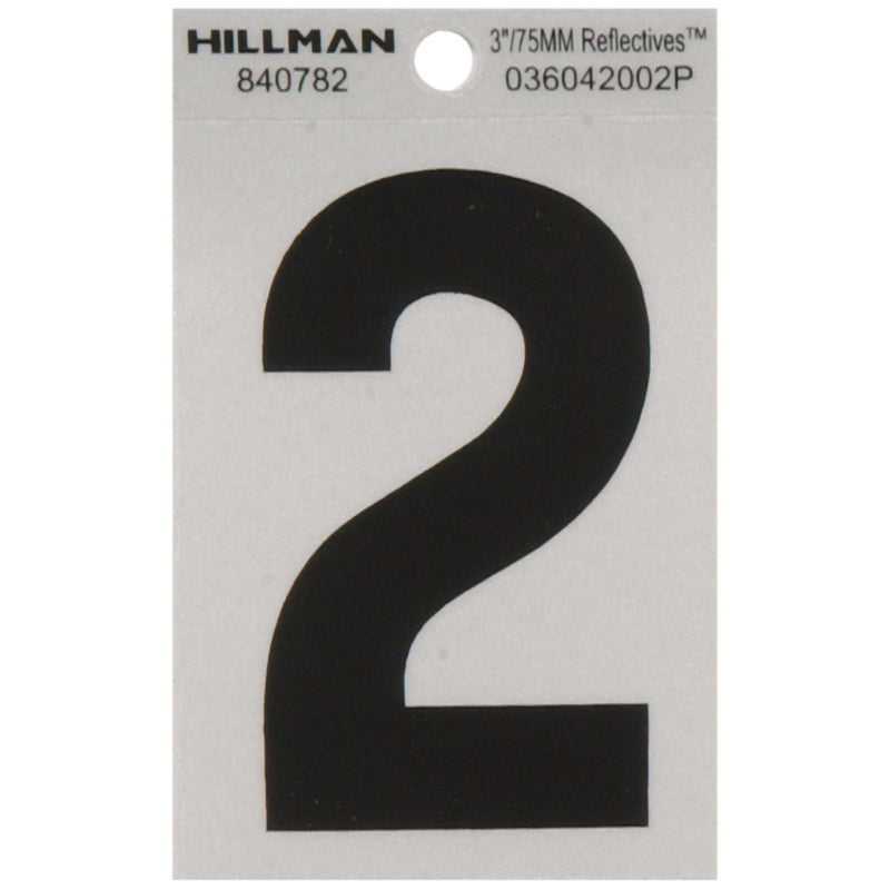 HILLMAN 3 in. Reflective Black Vinyl Self-Adhesive Number 2