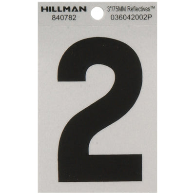 HILLMAN 3 in. Reflective Black Vinyl Self-Adhesive Number 2