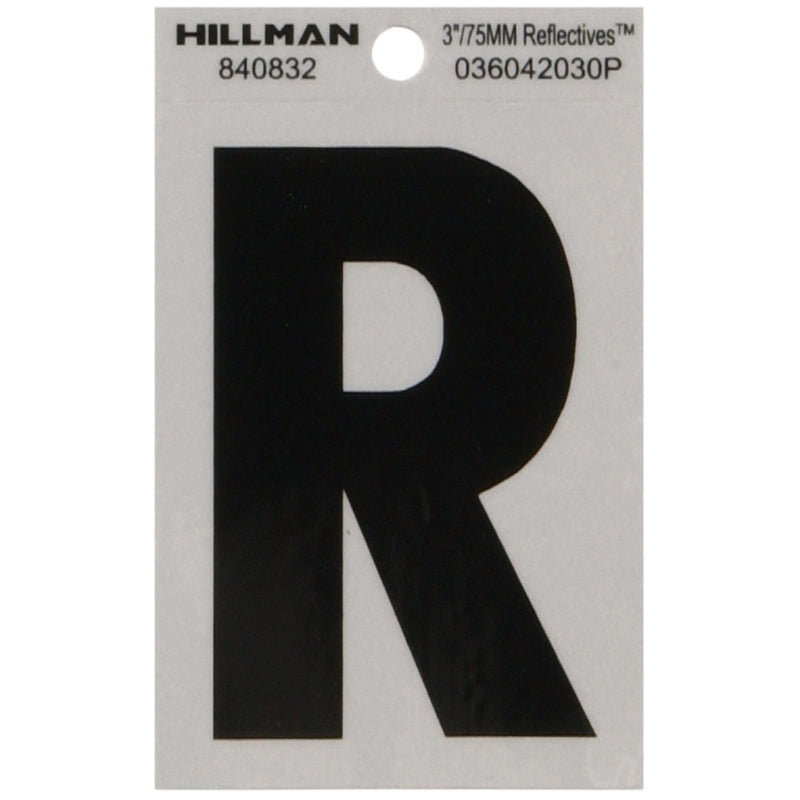 HILLMAN 3 in. Reflective Black Vinyl Self-Adhesive Letter R