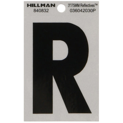 HILLMAN 3 in. Reflective Black Vinyl Self-Adhesive Letter R