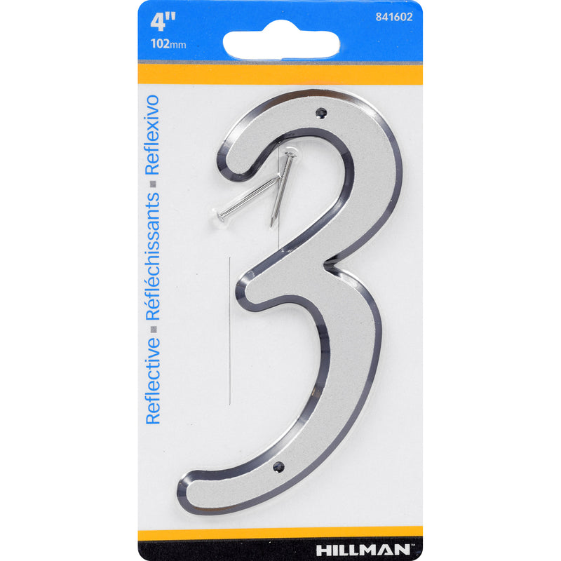HILLMAN 4 in. Reflective Silver Plastic Nail-On Number 3