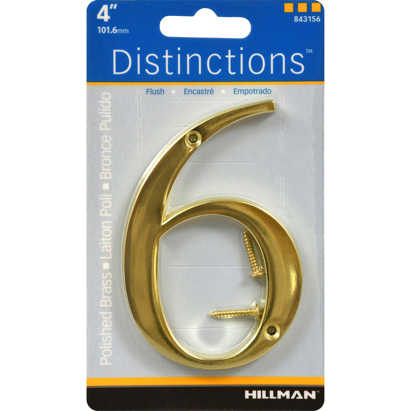 HILLMAN Distinctions 4 in. Gold Zinc Die-Cast Screw-On Number 6
