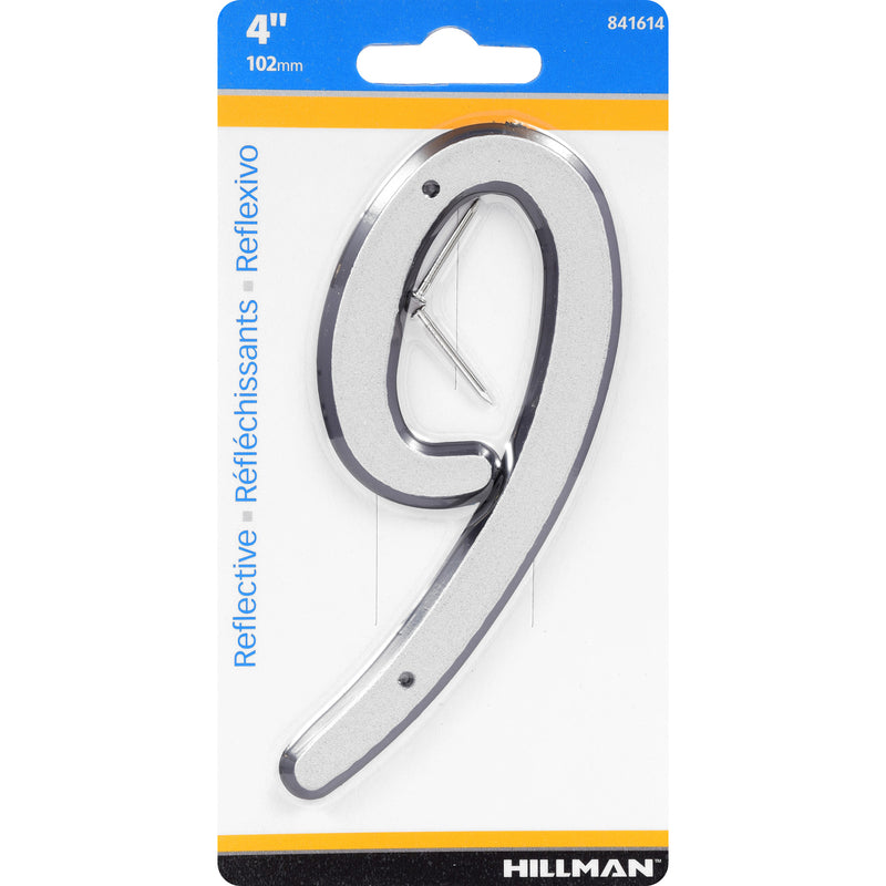 HILLMAN 4 in. Reflective Silver Plastic Nail-On Number 9