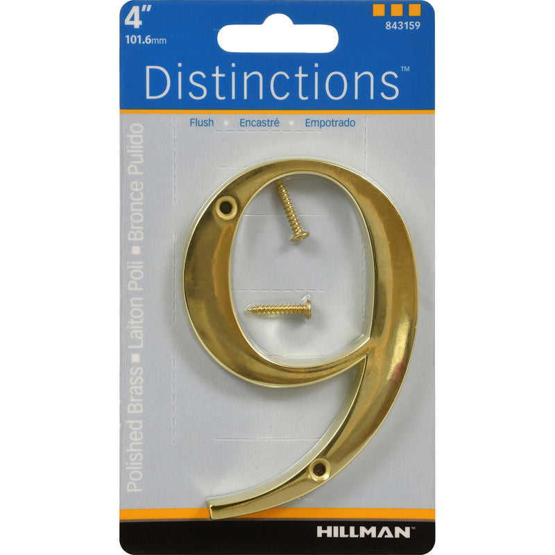 HILLMAN Distinctions 4 in. Gold Zinc Die-Cast Screw-On Number 9