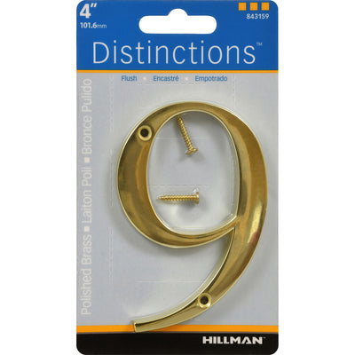 HILLMAN Distinctions 4 in. Gold Zinc Die-Cast Screw-On Number 9