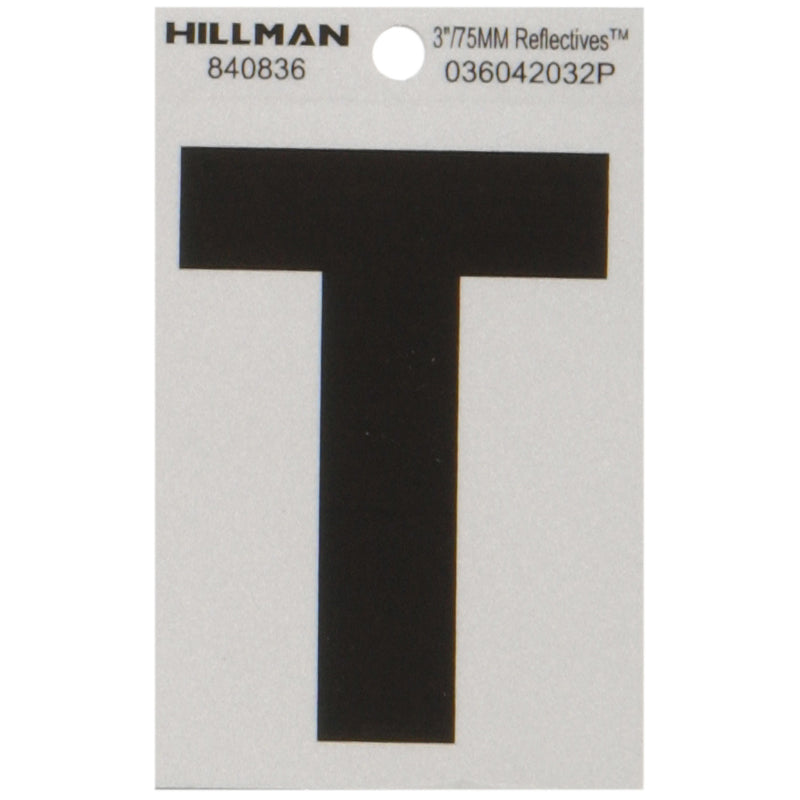 HILLMAN 3 in. Reflective Black Vinyl Self-Adhesive Letter T
