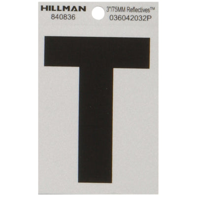 HILLMAN 3 in. Reflective Black Vinyl Self-Adhesive Letter T