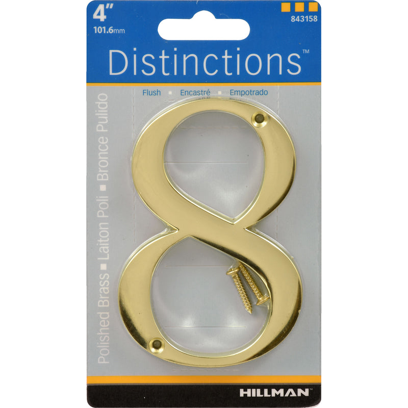 HILLMAN Distinctions 4 in. Gold Zinc Die-Cast Screw-On Number 8