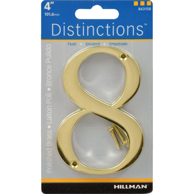 HILLMAN Distinctions 4 in. Gold Zinc Die-Cast Screw-On Number 8