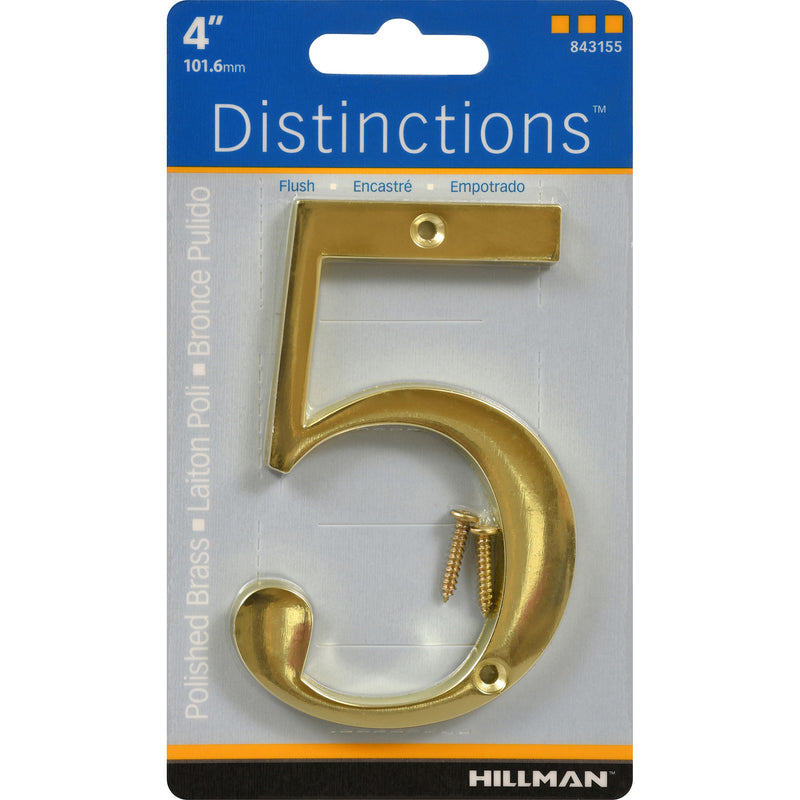 HILLMAN Distinctions 4 in. Gold Zinc Die-Cast Screw-On Number 5