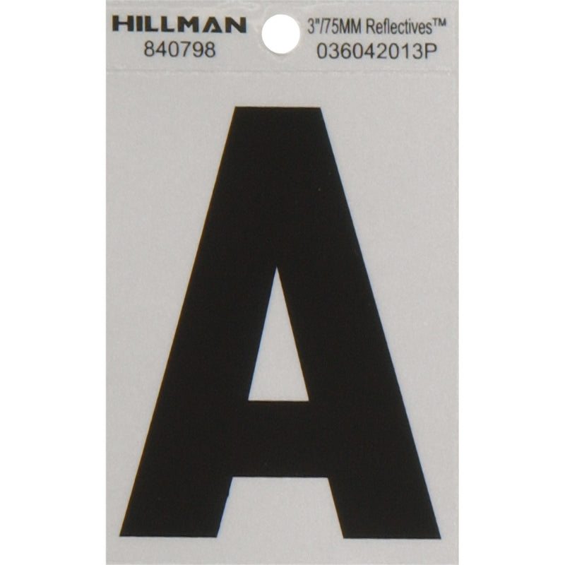 HILLMAN 3 in. Reflective Black Vinyl Self-Adhesive Letter A