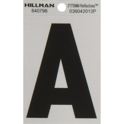 HILLMAN 3 in. Reflective Black Vinyl Self-Adhesive Letter A
