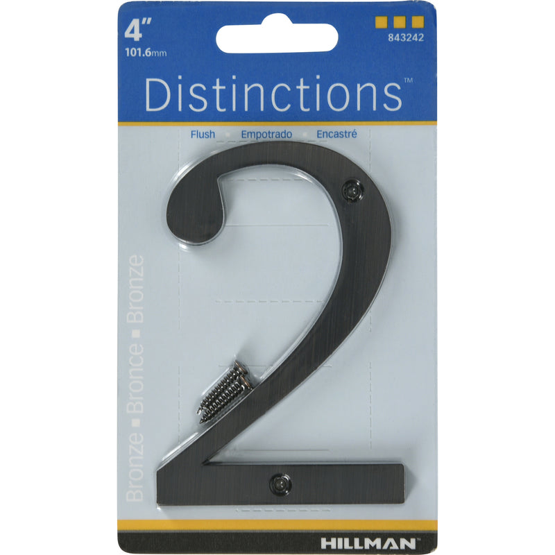 HILLMAN Distinctions 4 in. Bronze Zinc Die-Cast Screw-On Number 2