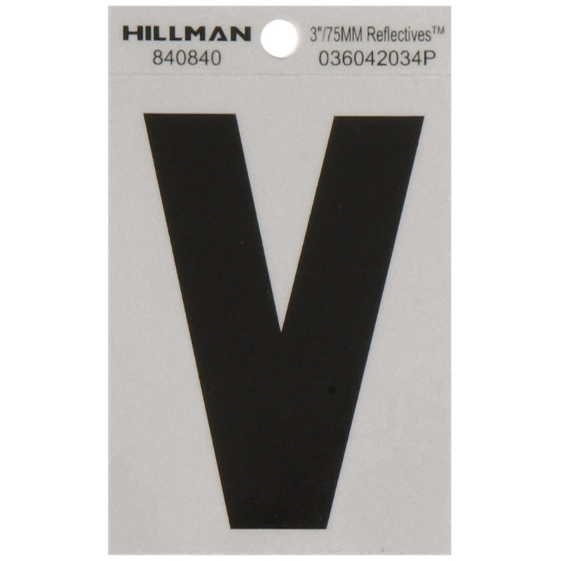 HILLMAN 3 in. Reflective Black Vinyl Self-Adhesive Letter V