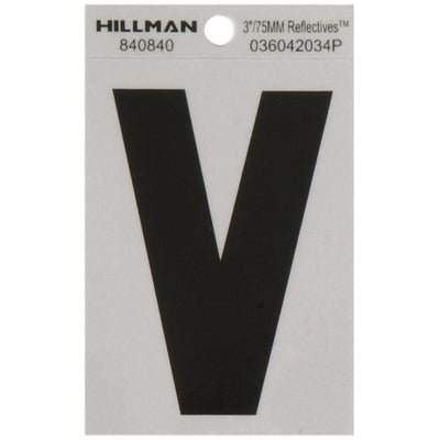 HILLMAN 3 in. Reflective Black Vinyl Self-Adhesive Letter V