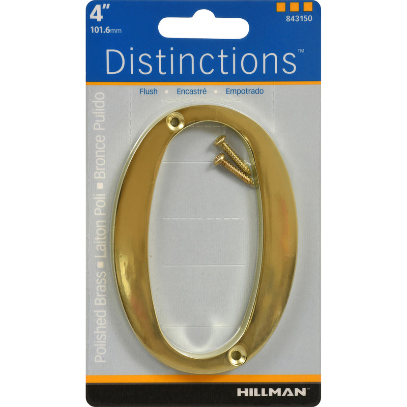 HILLMAN Distinctions 4 in. Gold Zinc Die-Cast Screw-On Number 0