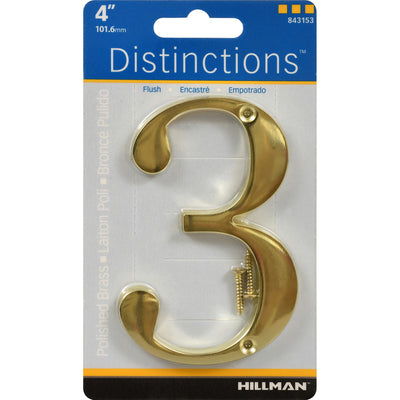 HILLMAN Distinctions 4 in. Gold Zinc Die-Cast Screw-On Number 3