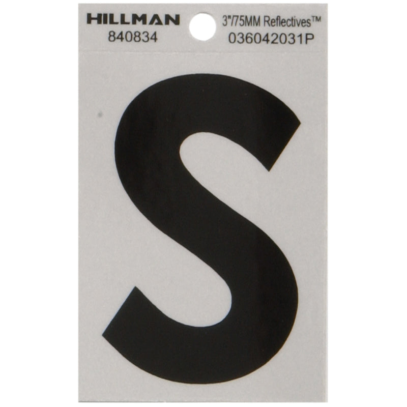 HILLMAN 3 in. Reflective Black Vinyl Self-Adhesive Letter S