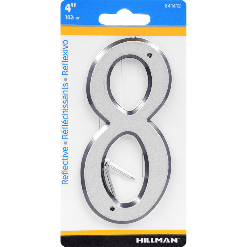 HILLMAN 4 in. Reflective Silver Plastic Nail-On Number 8