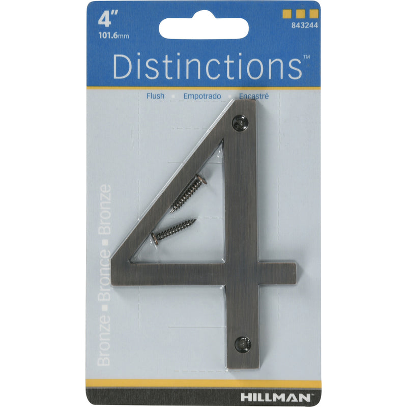 HILLMAN Distinctions 4 in. Bronze Zinc Die-Cast Screw-On Number 4