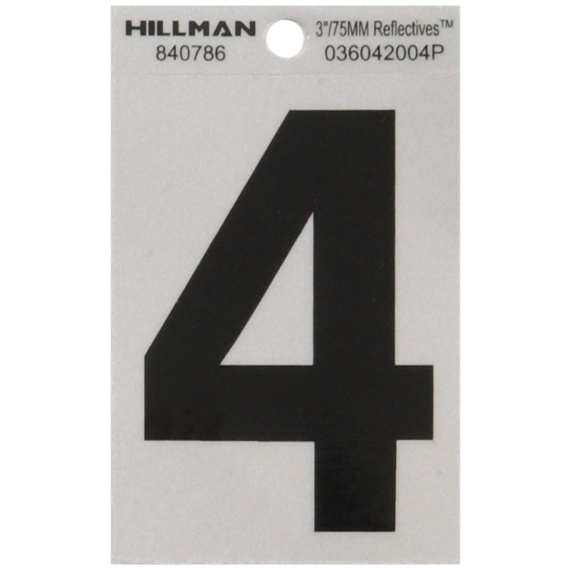 HILLMAN 3 in. Reflective Black Vinyl Self-Adhesive Number 4