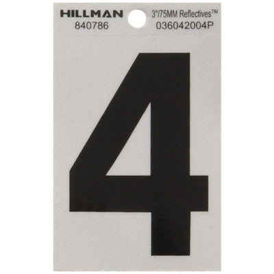 HILLMAN 3 in. Reflective Black Vinyl Self-Adhesive Number 4