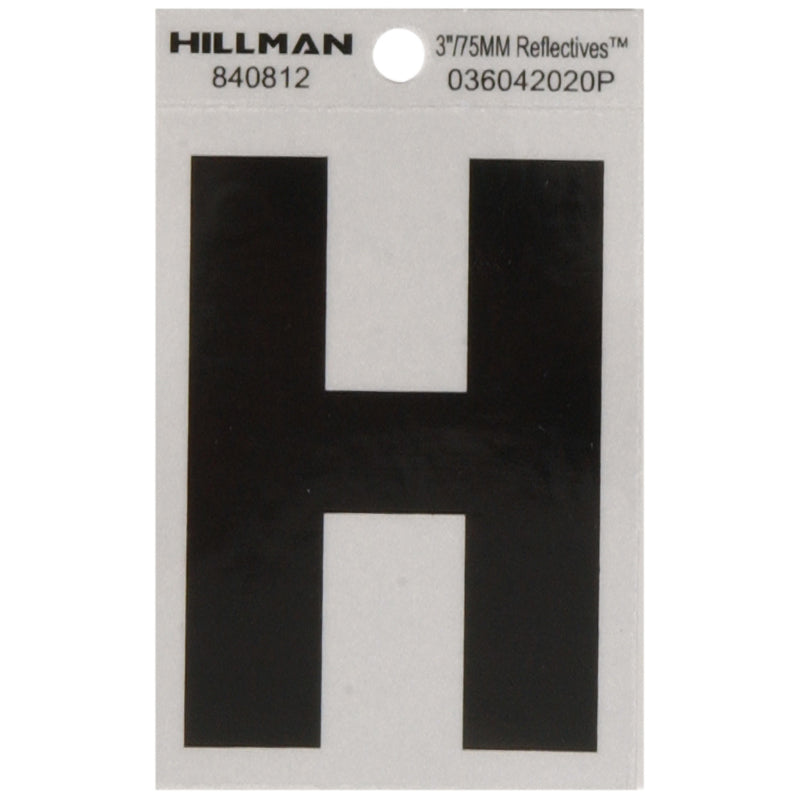 HILLMAN 3 in. Reflective Black Vinyl Self-Adhesive Letter H