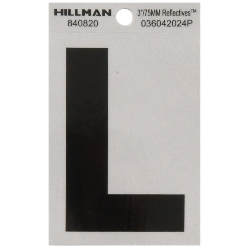 HILLMAN 3 in. Reflective Black Vinyl Self-Adhesive Letter L