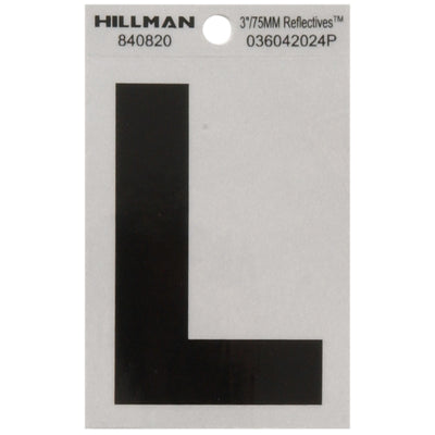 HILLMAN 3 in. Reflective Black Vinyl Self-Adhesive Letter L