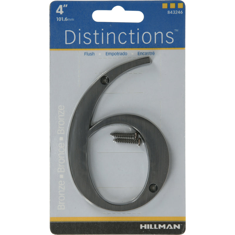HILLMAN Distinctions 4 in. Bronze Zinc Die-Cast Screw-On Number 6