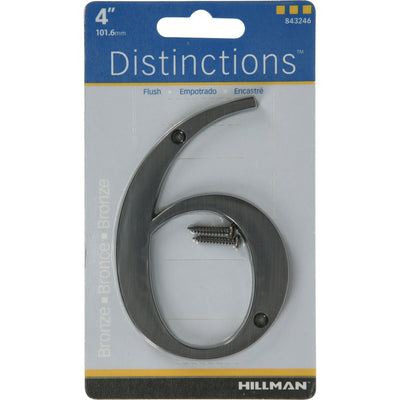 HILLMAN Distinctions 4 in. Bronze Zinc Die-Cast Screw-On Number 6