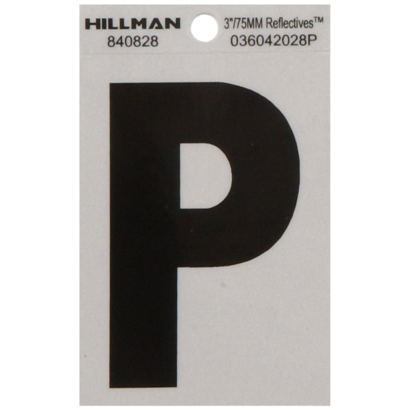 HILLMAN 3 in. Reflective Black Vinyl Self-Adhesive Letter P