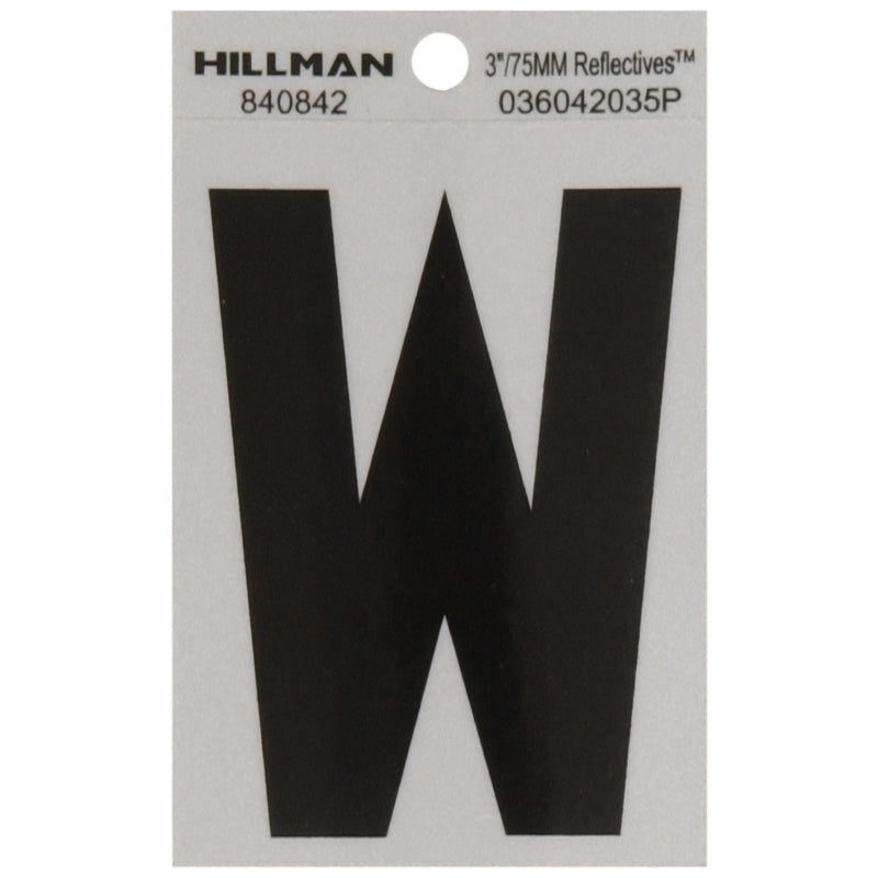 HILLMAN 3 in. Reflective Black Vinyl Self-Adhesive Letter W