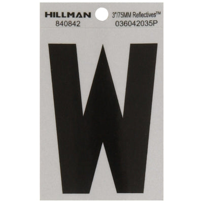HILLMAN 3 in. Reflective Black Vinyl Self-Adhesive Letter W