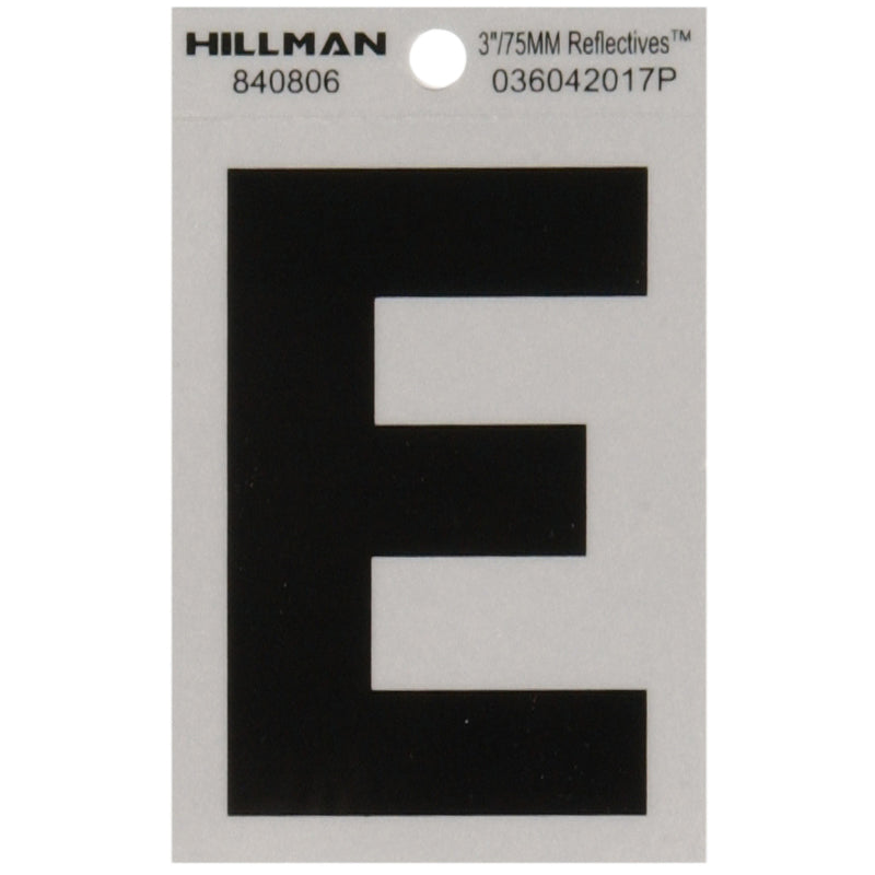 HILLMAN 3 in. Reflective Black Vinyl Self-Adhesive Letter E