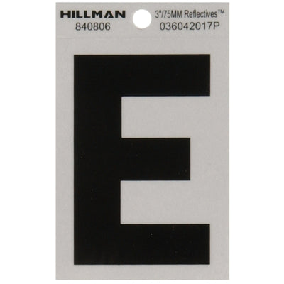 HILLMAN 3 in. Reflective Black Vinyl Self-Adhesive Letter E