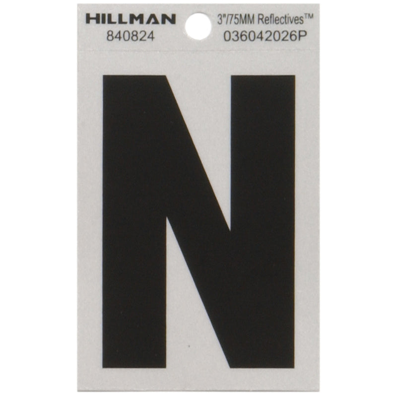 HILLMAN 3 in. Reflective Black Vinyl Self-Adhesive Letter N