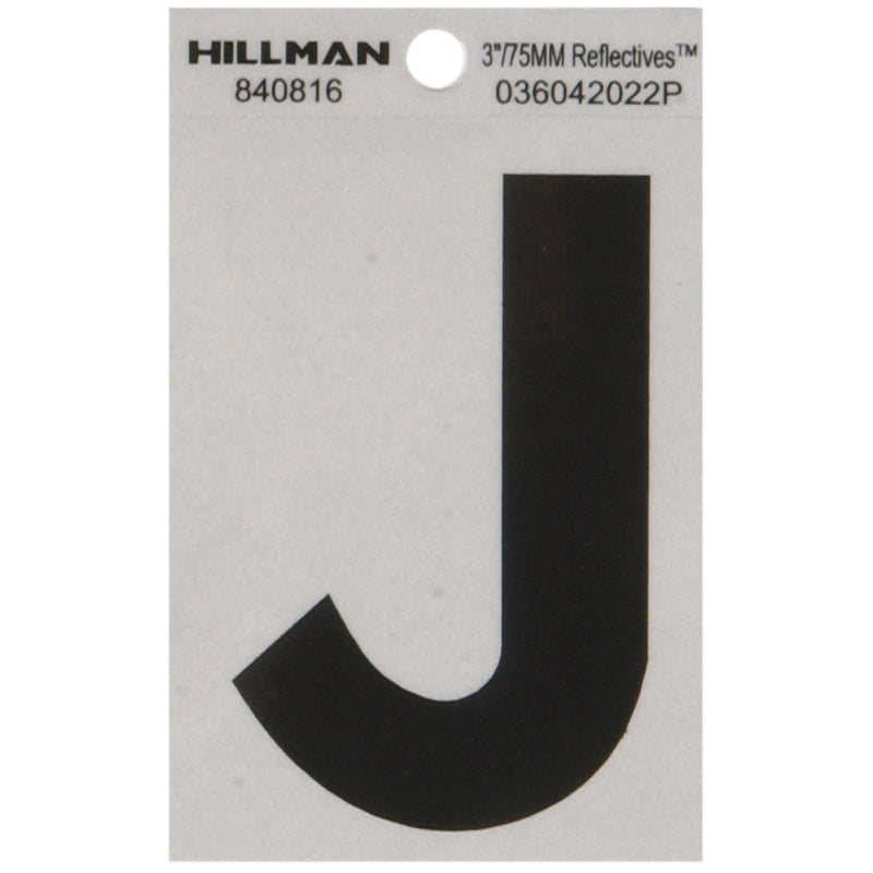 HILLMAN 3 in. Reflective Black Vinyl Self-Adhesive Letter J