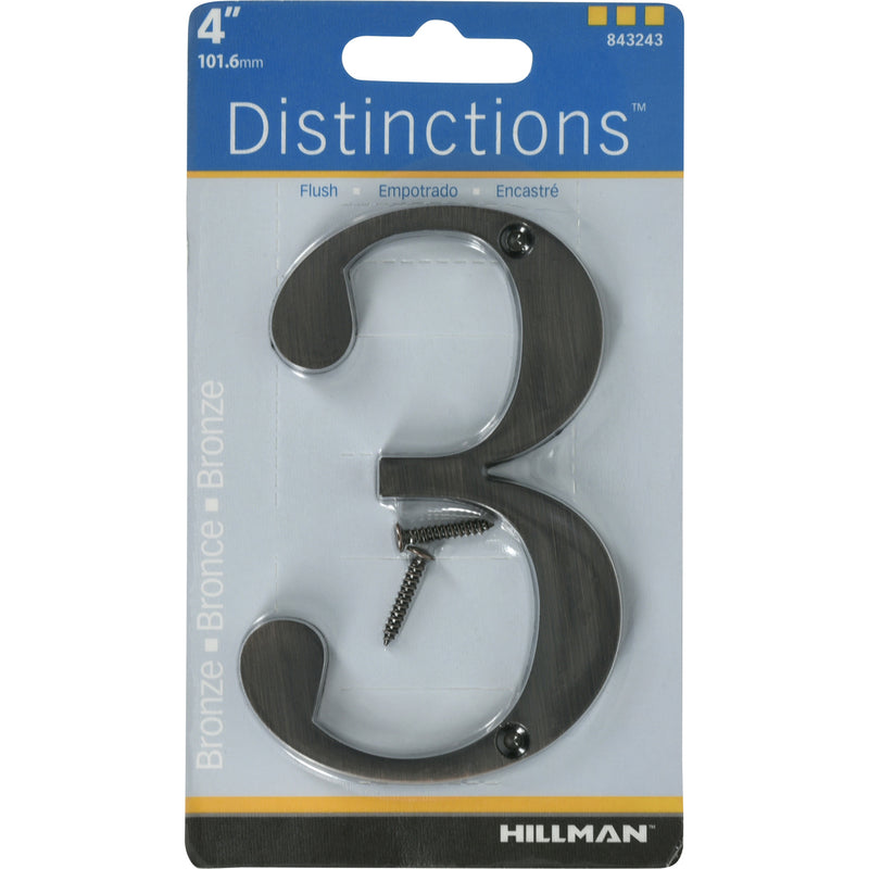 HILLMAN Distinctions 4 in. Bronze Zinc Die-Cast Screw-On Number 3