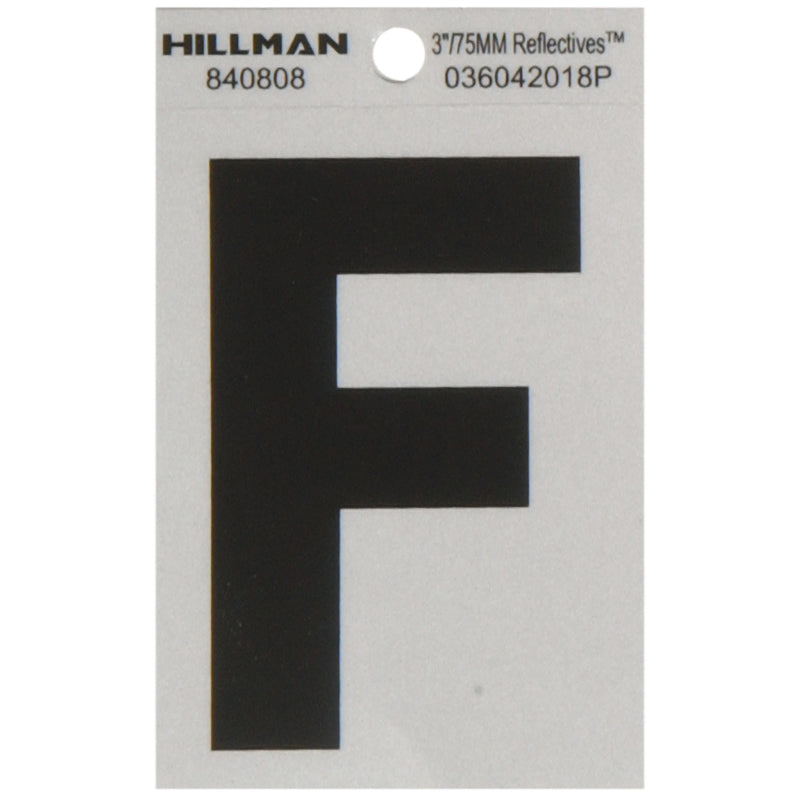 HILLMAN 3 in. Reflective Black Vinyl Self-Adhesive Letter F