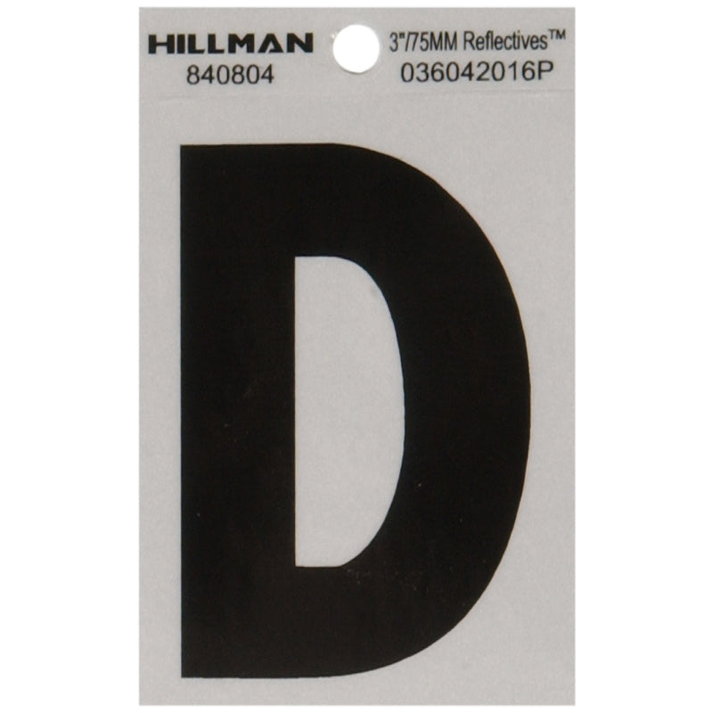 HILLMAN 3 in. Reflective Black Vinyl Self-Adhesive Letter D
