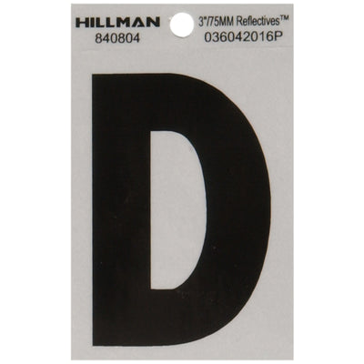 HILLMAN 3 in. Reflective Black Vinyl Self-Adhesive Letter D