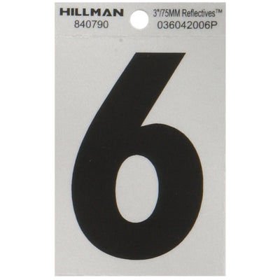 HILLMAN 3 in. Reflective Black Vinyl Self-Adhesive Number 6