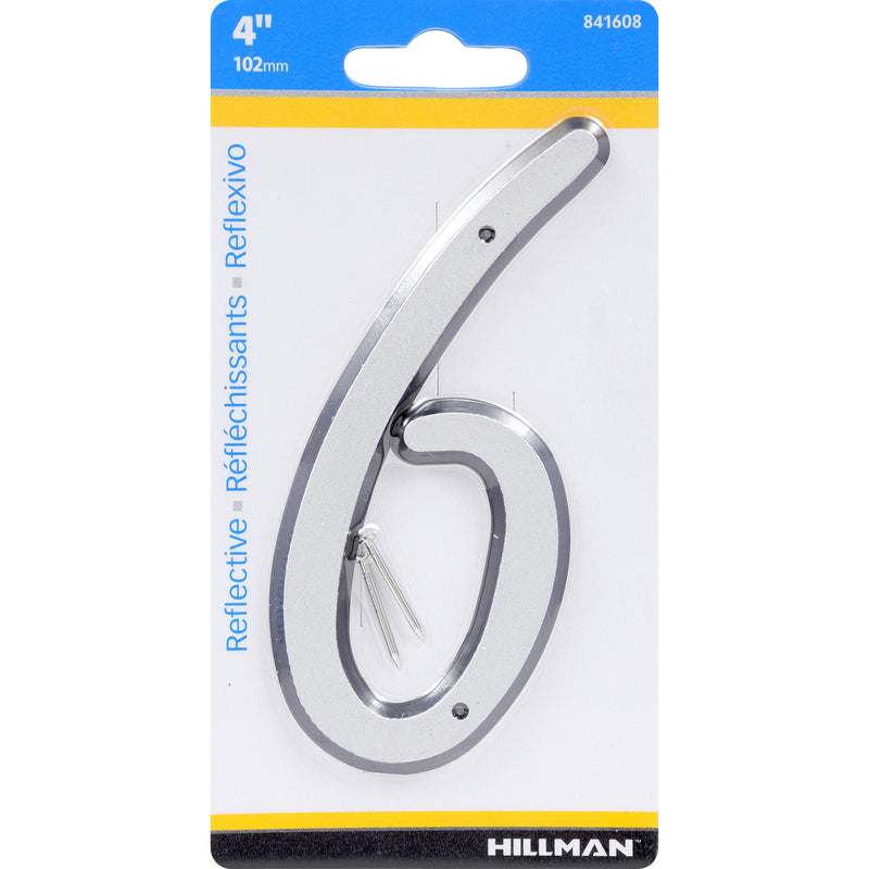 HILLMAN 4 in. Reflective Silver Plastic Nail-On Number 6